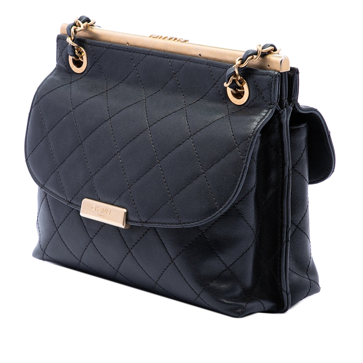 Chanel CC Quilted Calfskin Double Sided Metal Frame Flap — Black