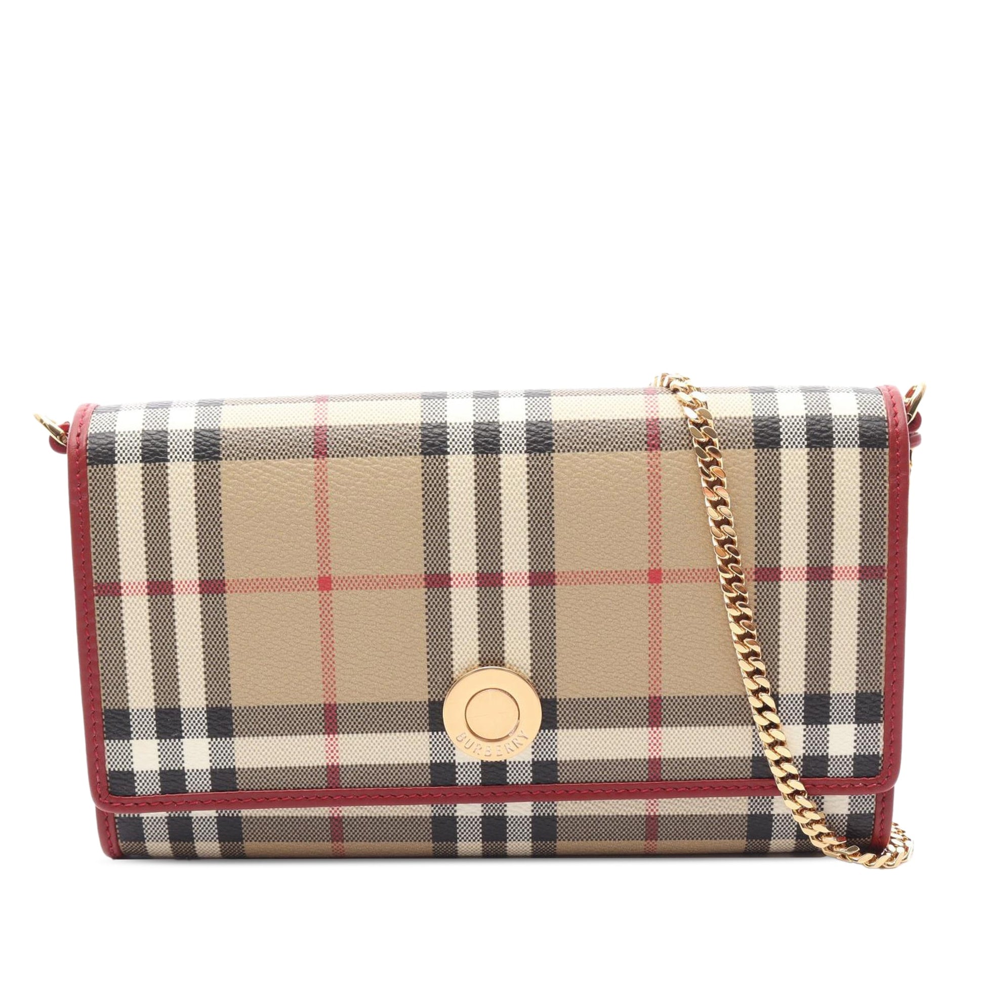Burberry House Check Coated Canvas Wallet On Chain