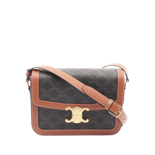 Celine Classique Triomphe Coated Canvas and Calfskin Triomphe Crossbody