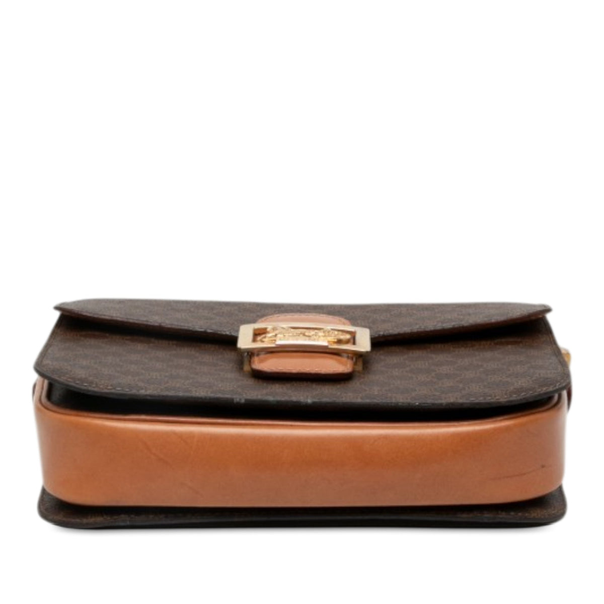 Celine Macadam Coated Canvas Horse Carriage Crossbody — Brown