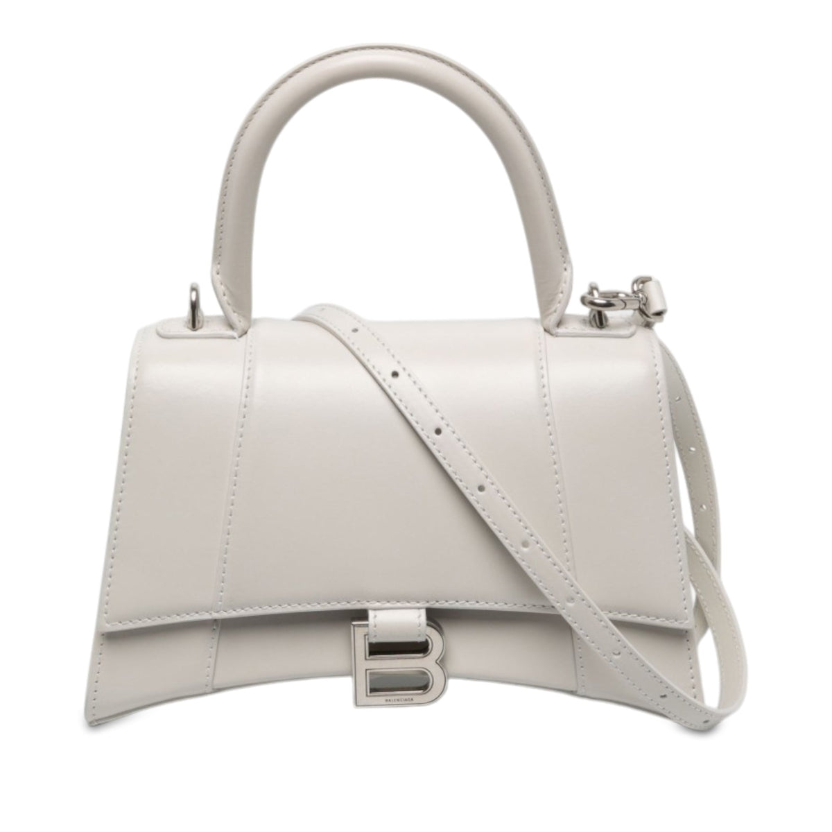 Balenciaga Small Shiny Box Calfskin Hourglass Top Handle Bag — White