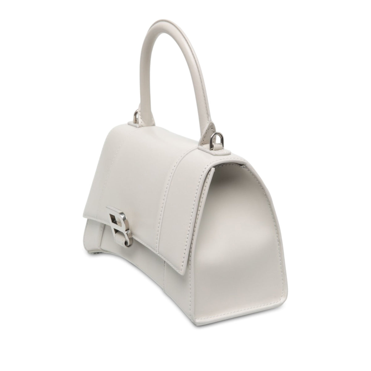 Balenciaga Small Shiny Box Calfskin Hourglass Top Handle Bag — White