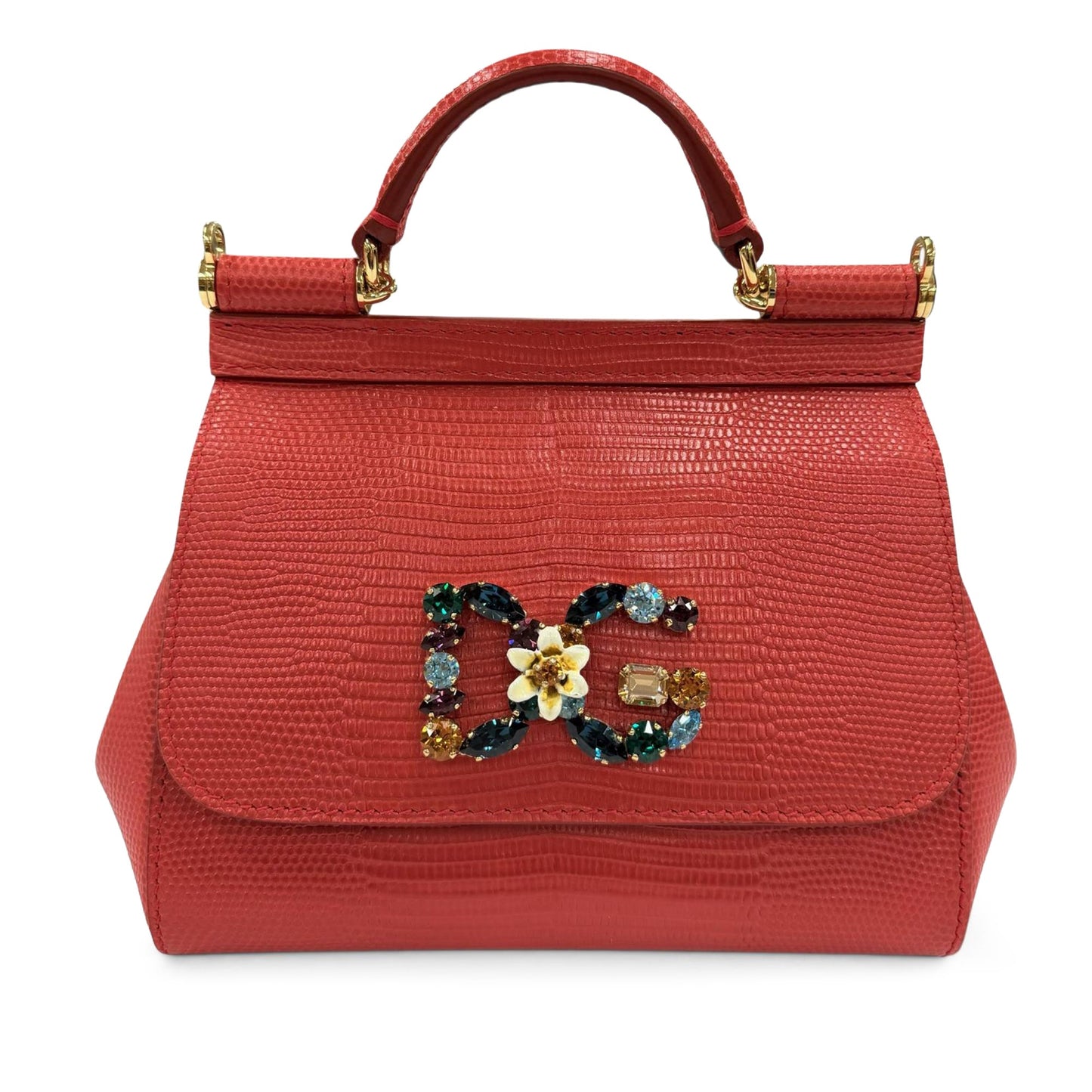 Dolce & Gabbana Small Iguana Embossed Calfskin Miss Sicily Satchel