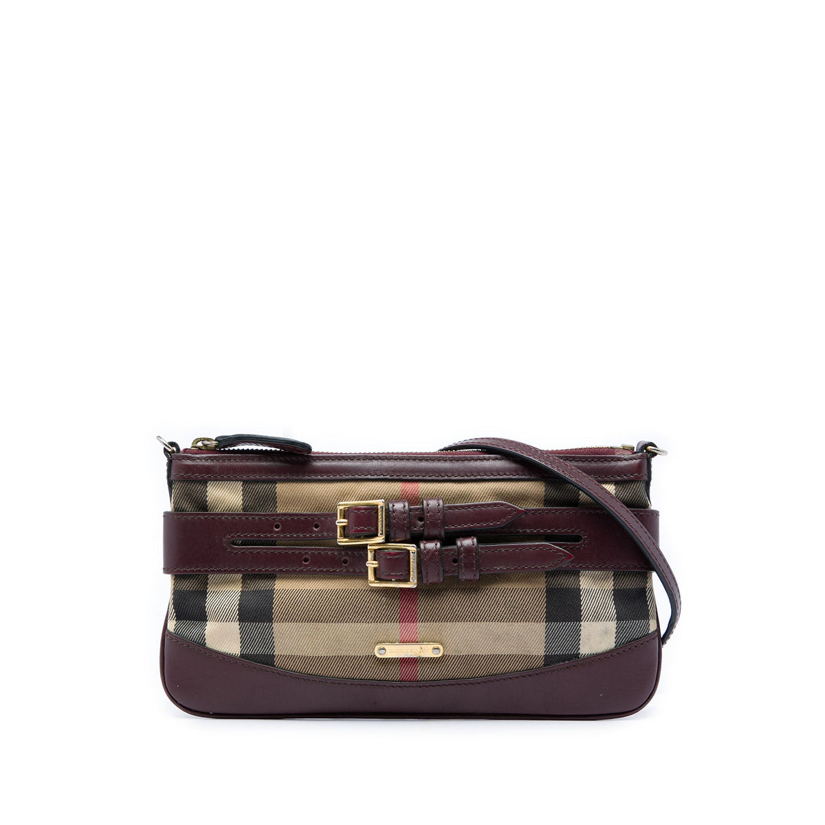 Burberry House Check Canvas Bridle Peyton Crossbody — Beige