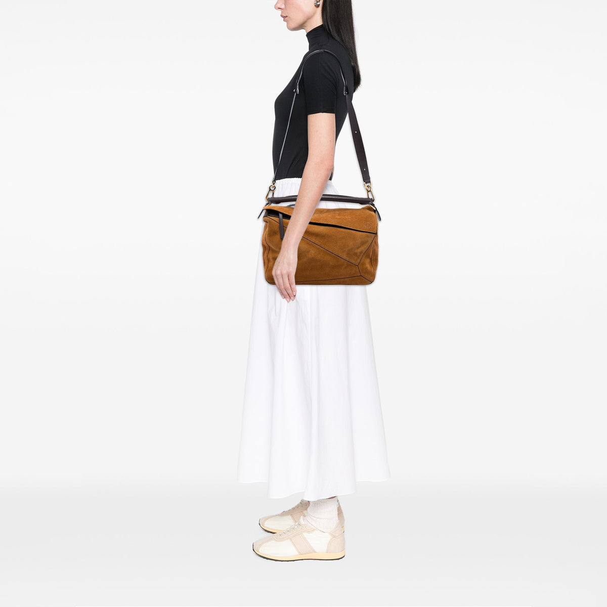 LOEWE Large Suede Puzzle Satchel