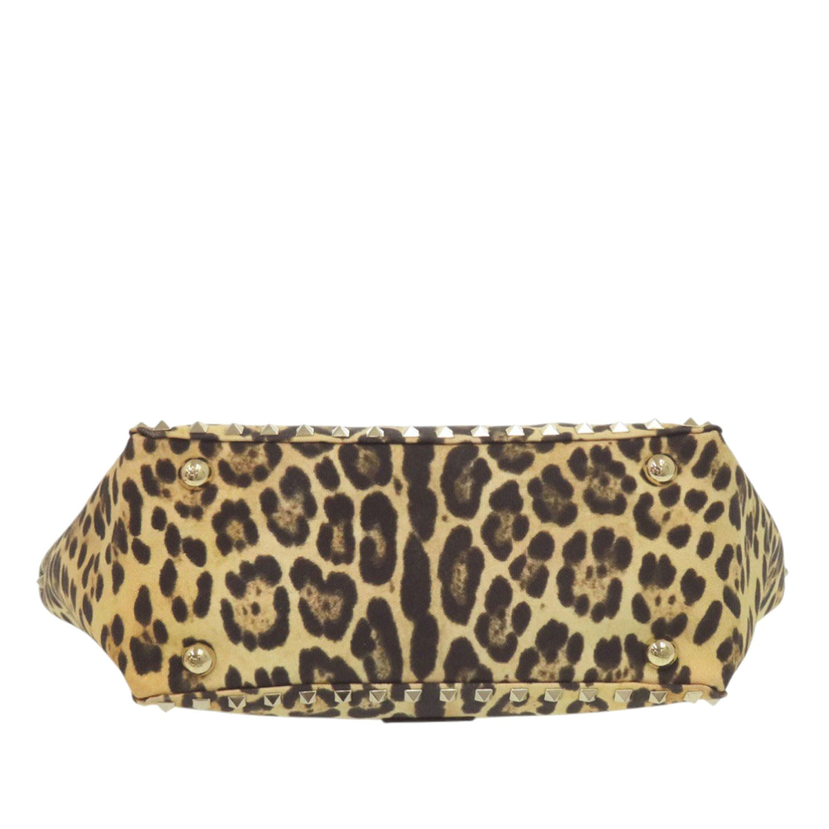 Valentino Small Leopard Printed Canvas Rockstud Trapeze Satchel — Brown