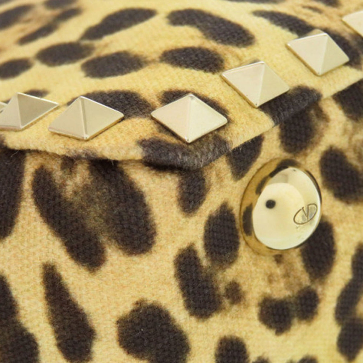 Valentino Small Leopard Printed Canvas Rockstud Trapeze Satchel — Brown