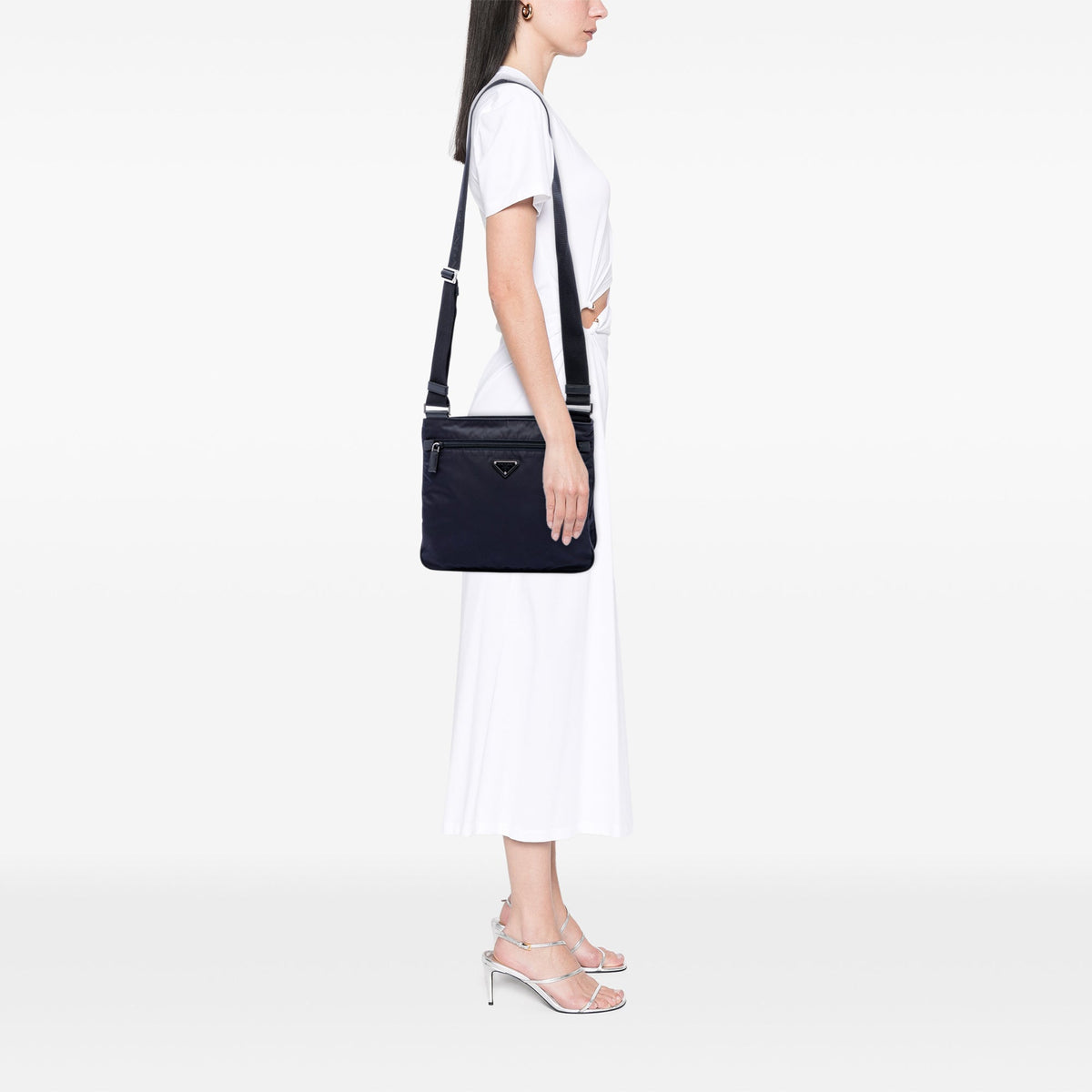 Prada Saffiano Trimmed Tessuto Zip Top Crossbody