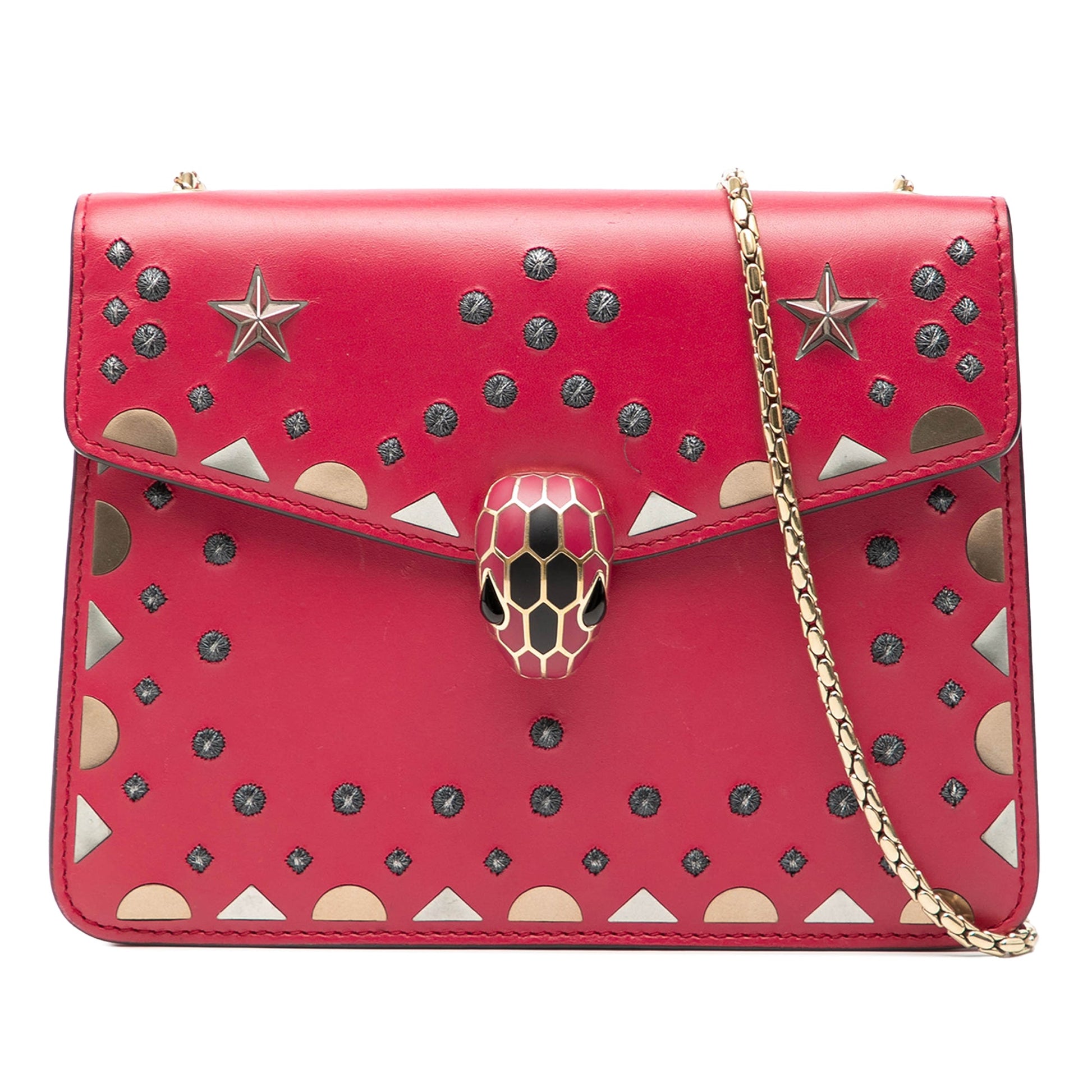 Bvlgari Small Studded Leather Laser Cut Square Serpenti Forever Chain Crossbody