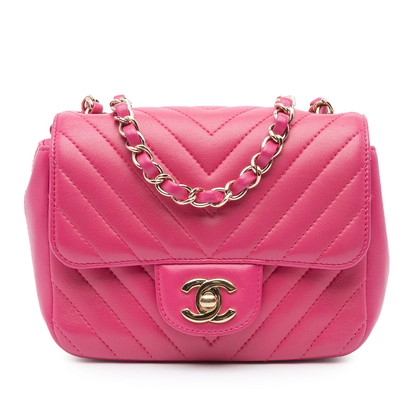 Chanel Mini Square Classic Chevron Lambskin Single Flap