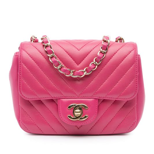 Chanel Mini Square Classic Chevron Lambskin Single Flap