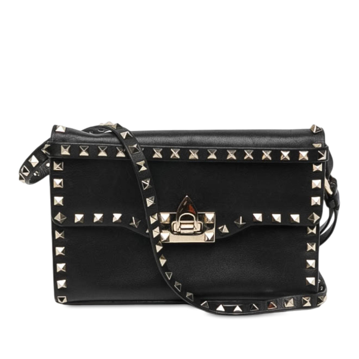 Valentino Small Leather Rockstud Flip Lock Crossbody — Black