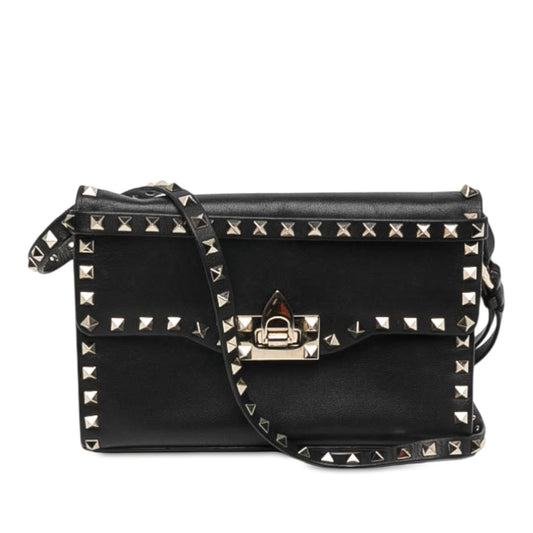 Valentino Small Leather Rockstud Flip Lock Crossbody — Black
