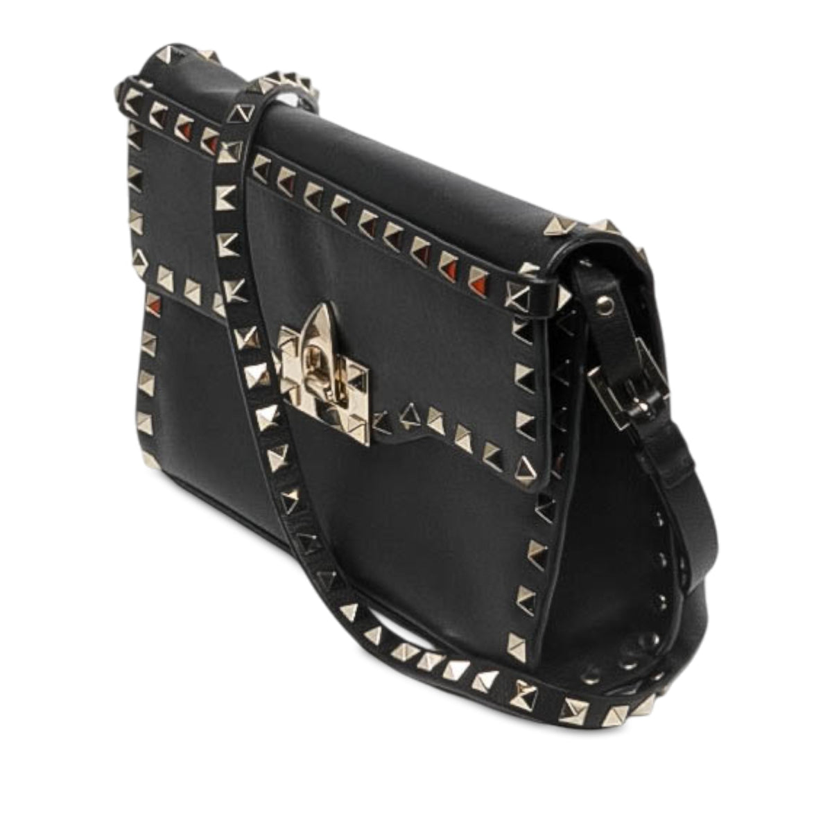 Valentino Small Leather Rockstud Flip Lock Crossbody — Black