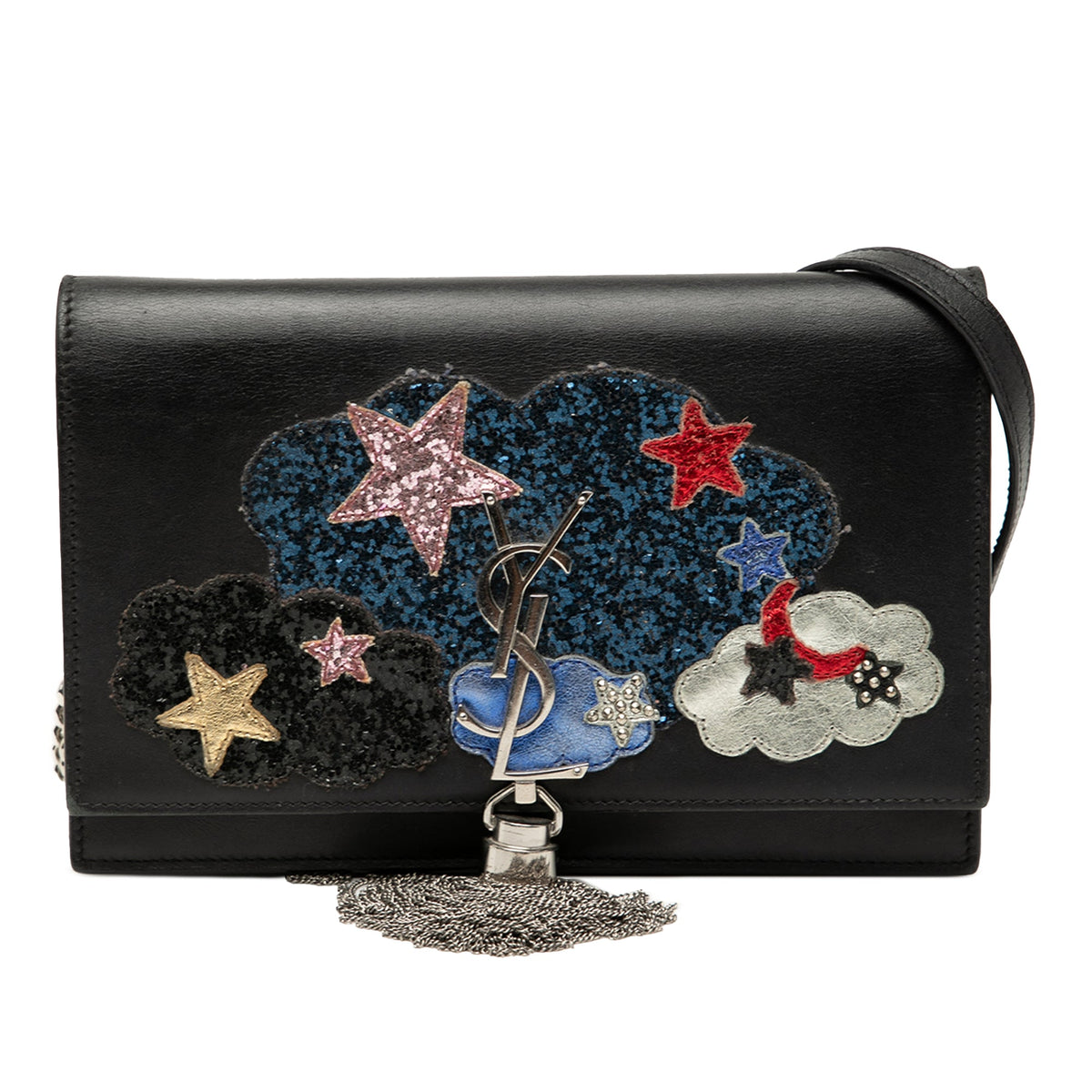 Saint Laurent Calfskin Cloud Star Applique Classic Monogram Kate Tassel Wallet on Chain