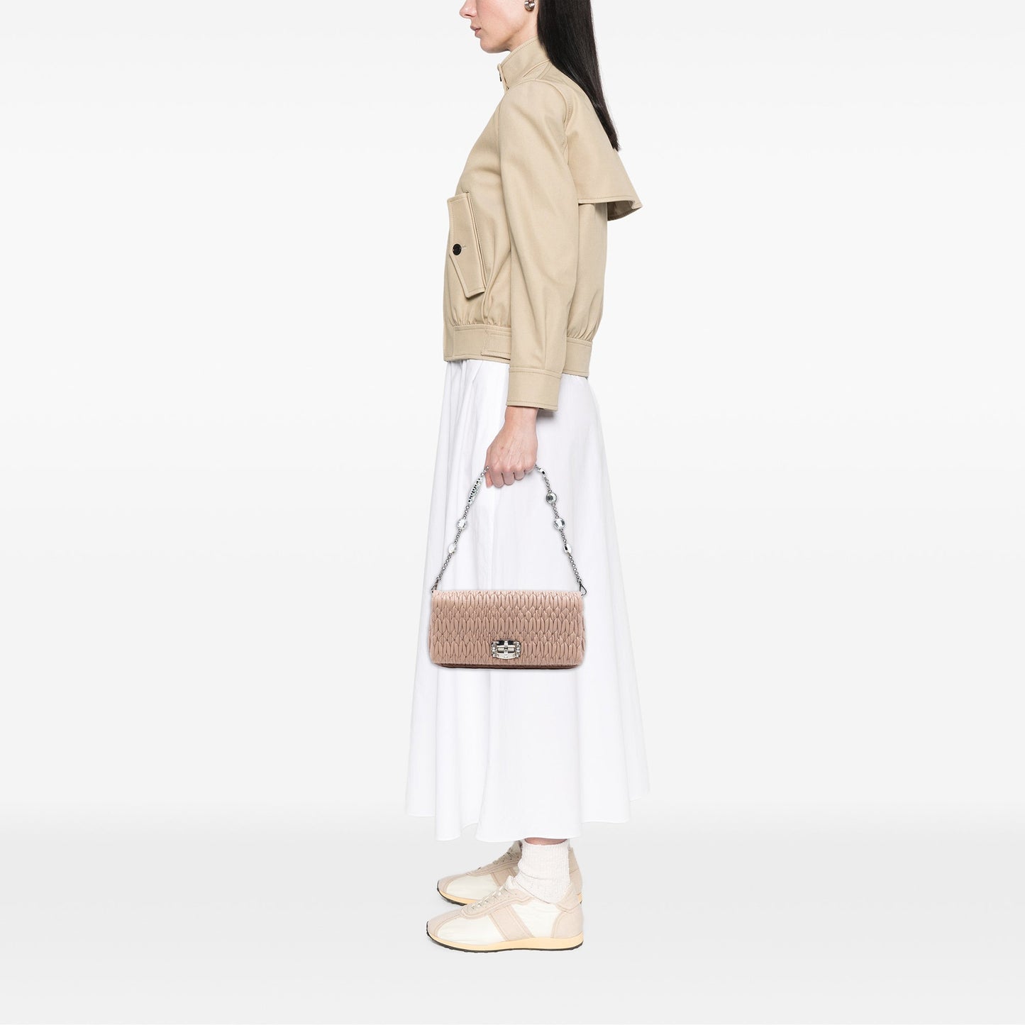 Miu Miu Matelasse Nappa Crystal Chain Satchel