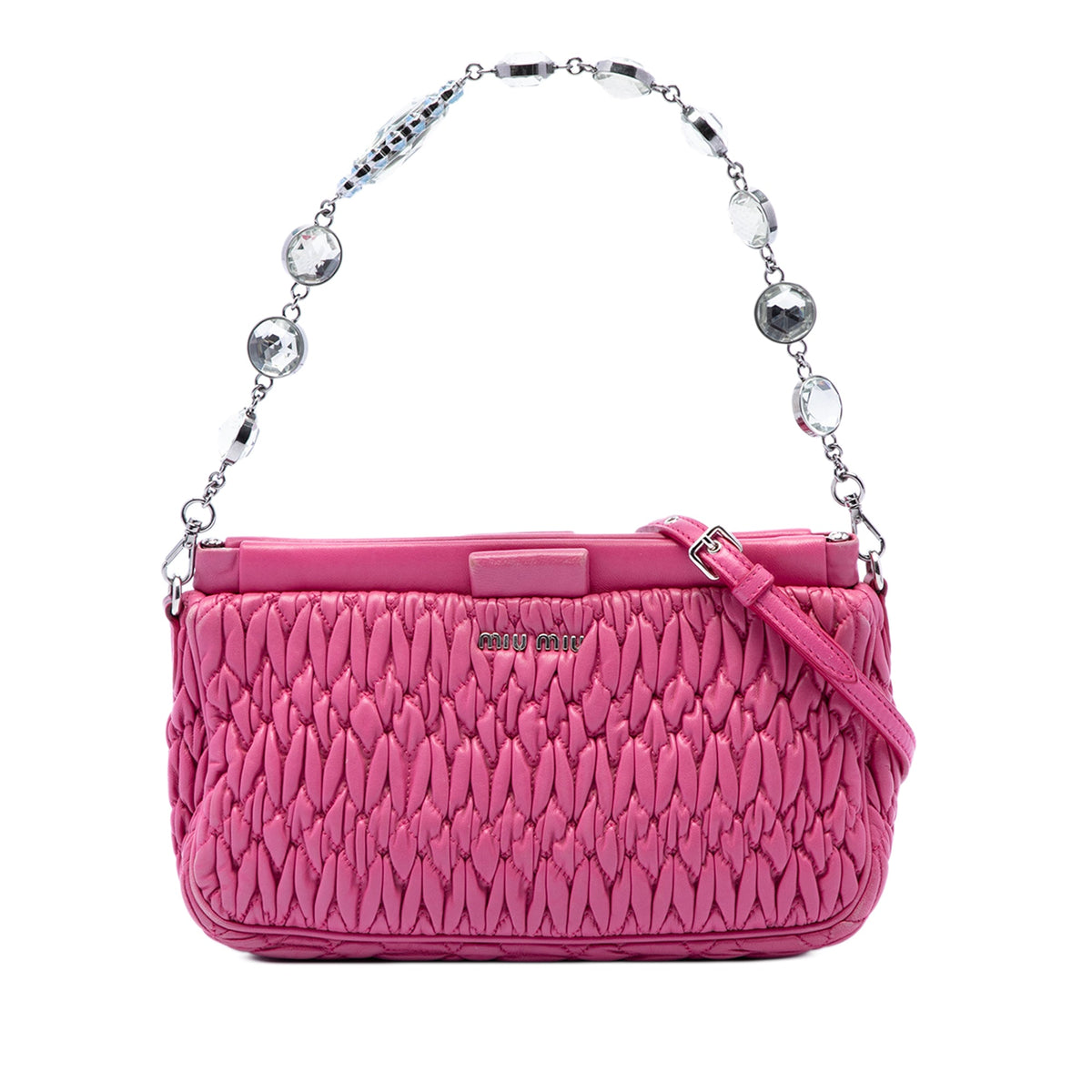 Miu Miu Matelasse Nappa Frame Crystal Chain Satchel