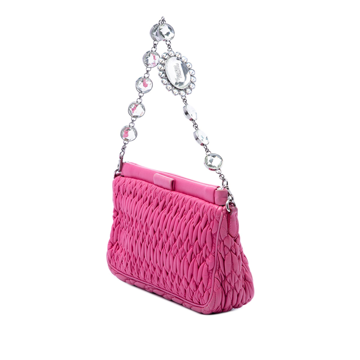Miu Miu Matelasse Nappa Frame Crystal Chain Satchel