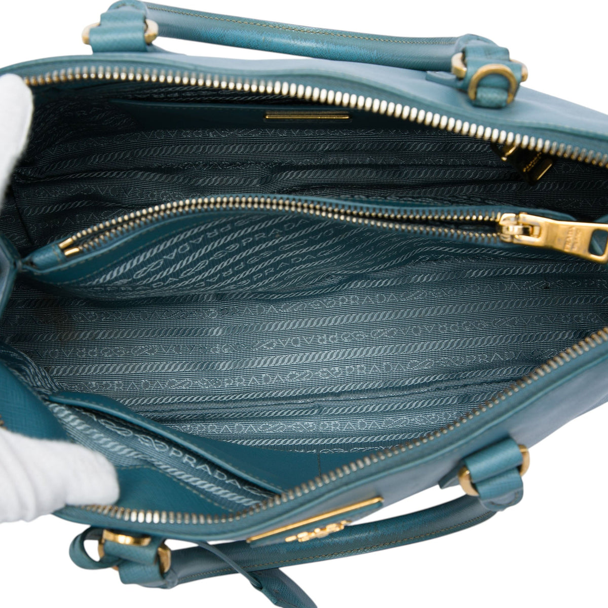 Prada Medium Saffiano Lux Promenade Satchel — Blue