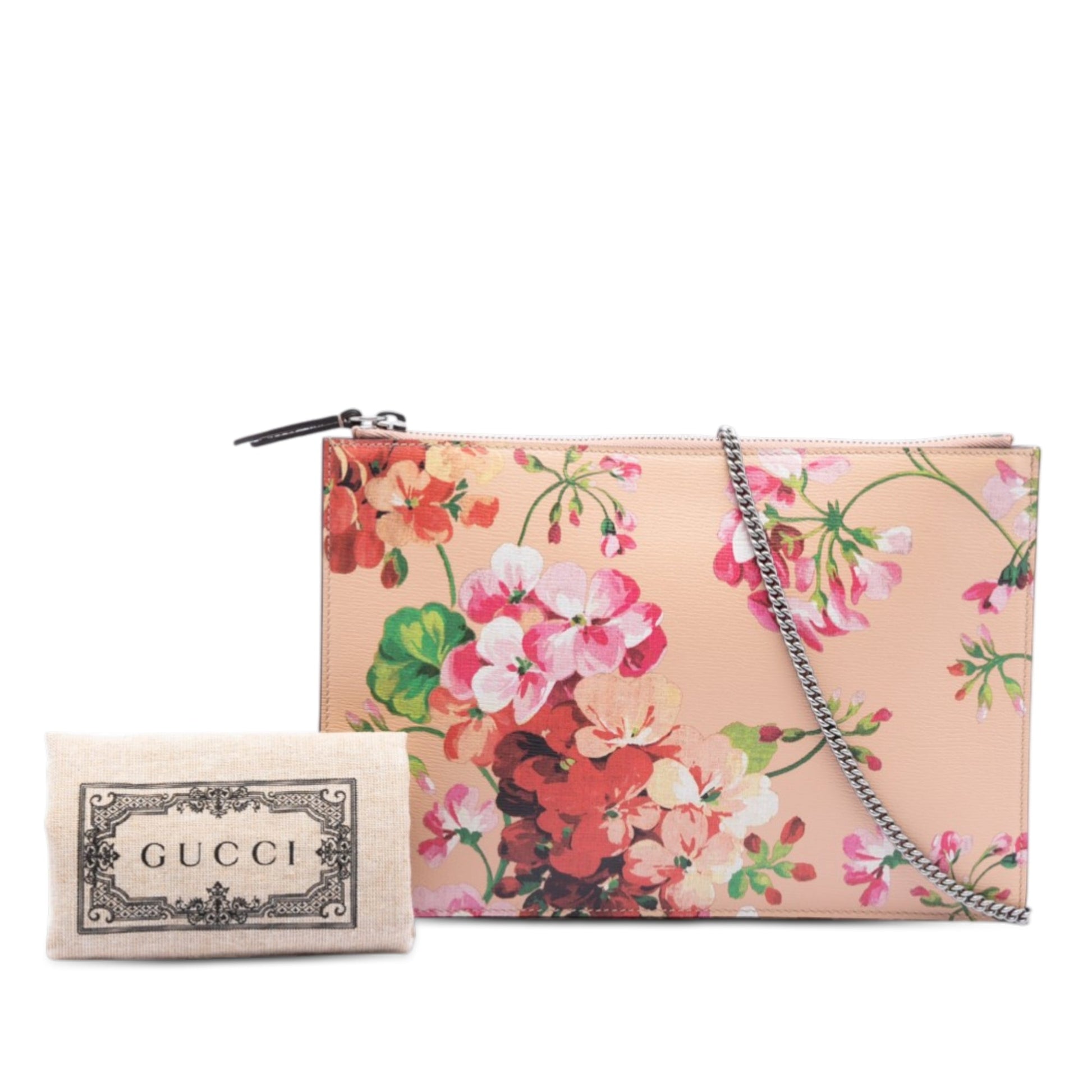 Gucci Calfskin Blooms Chain Clutch