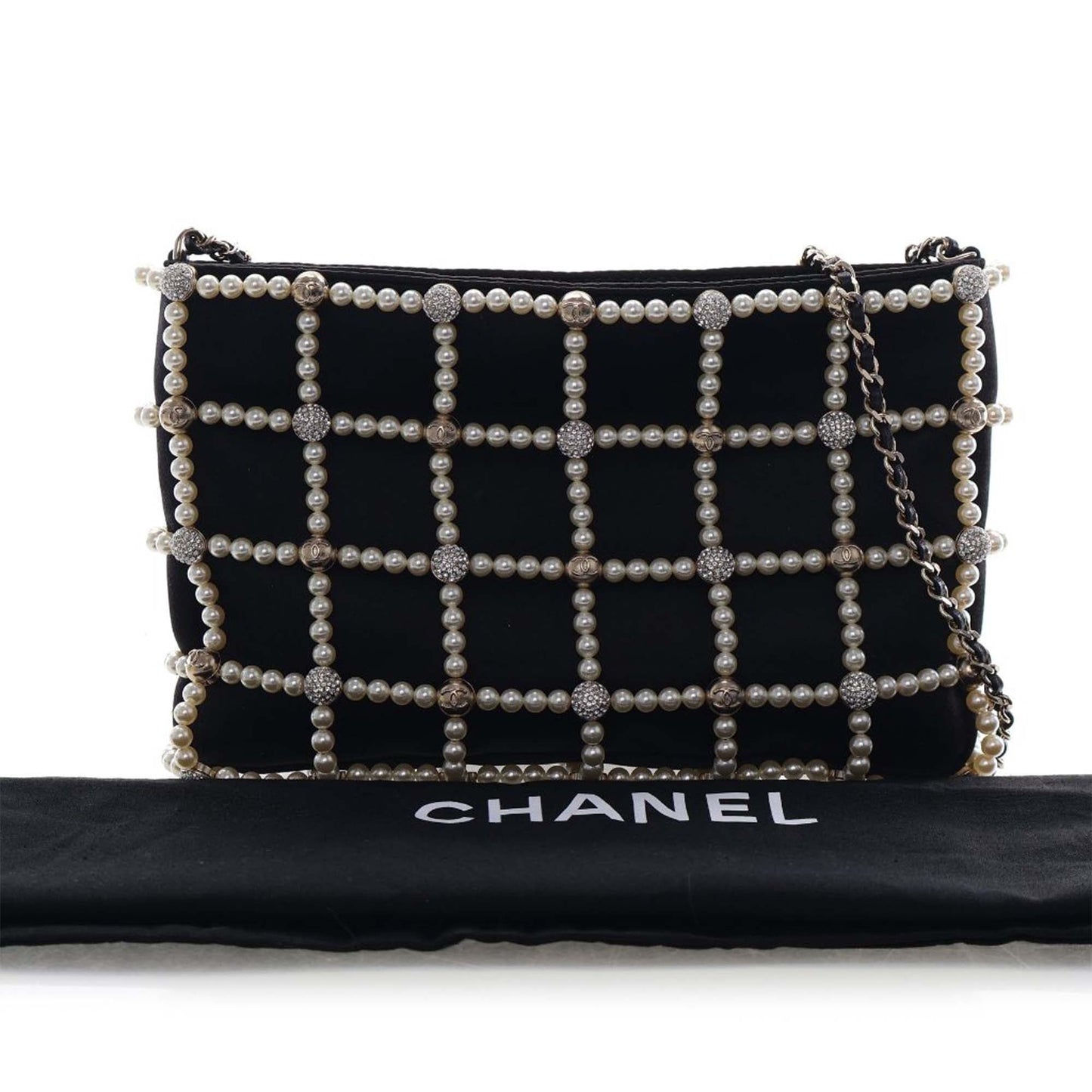 Small CC Satin Pearl Frame Evening Bag