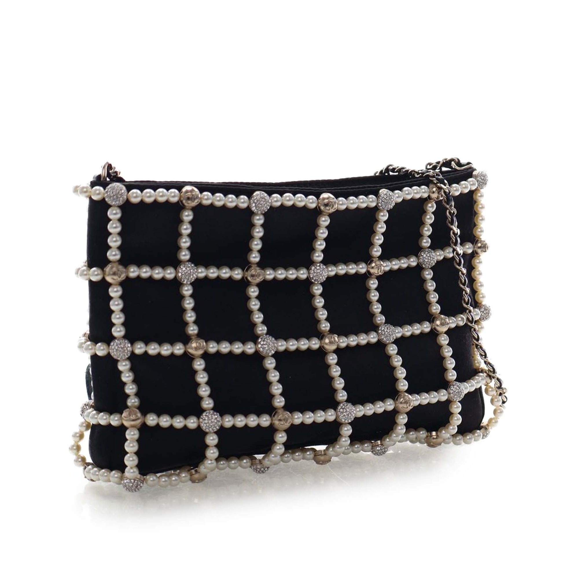 Small CC Satin Pearl Frame Evening Bag