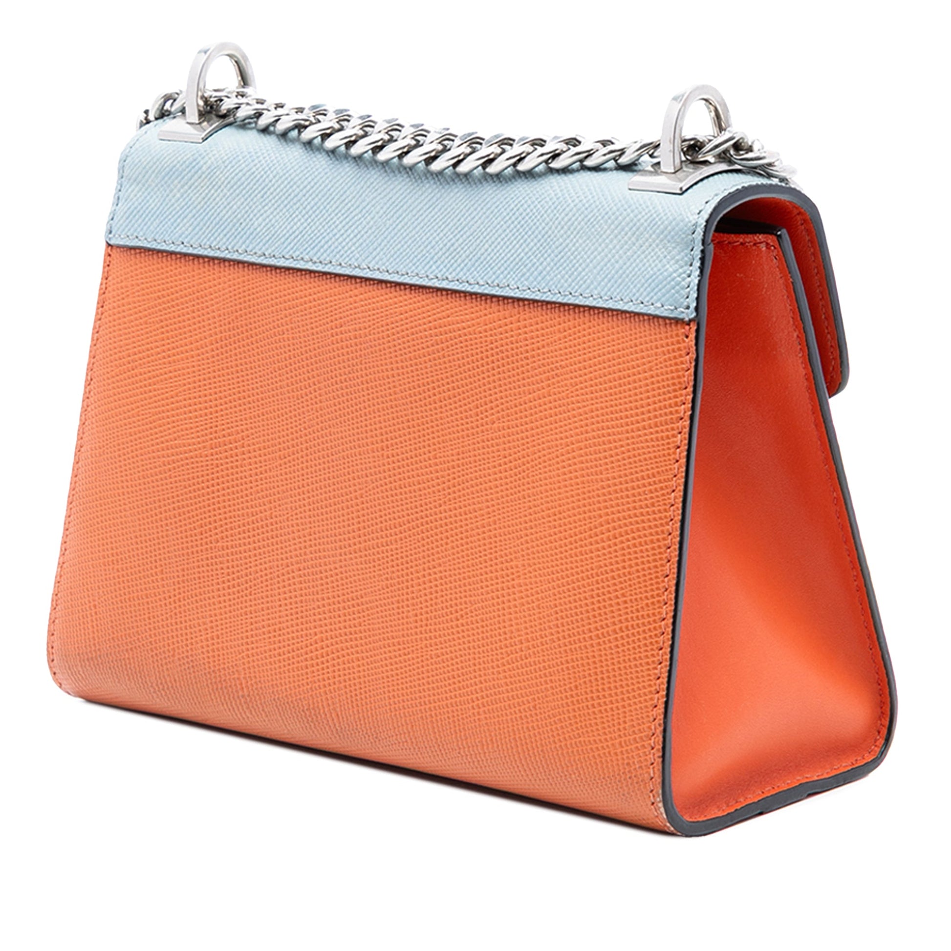 Prada Bicolor Saffiano Cuir Monochrome Robot Patches Envelope Chain Flap