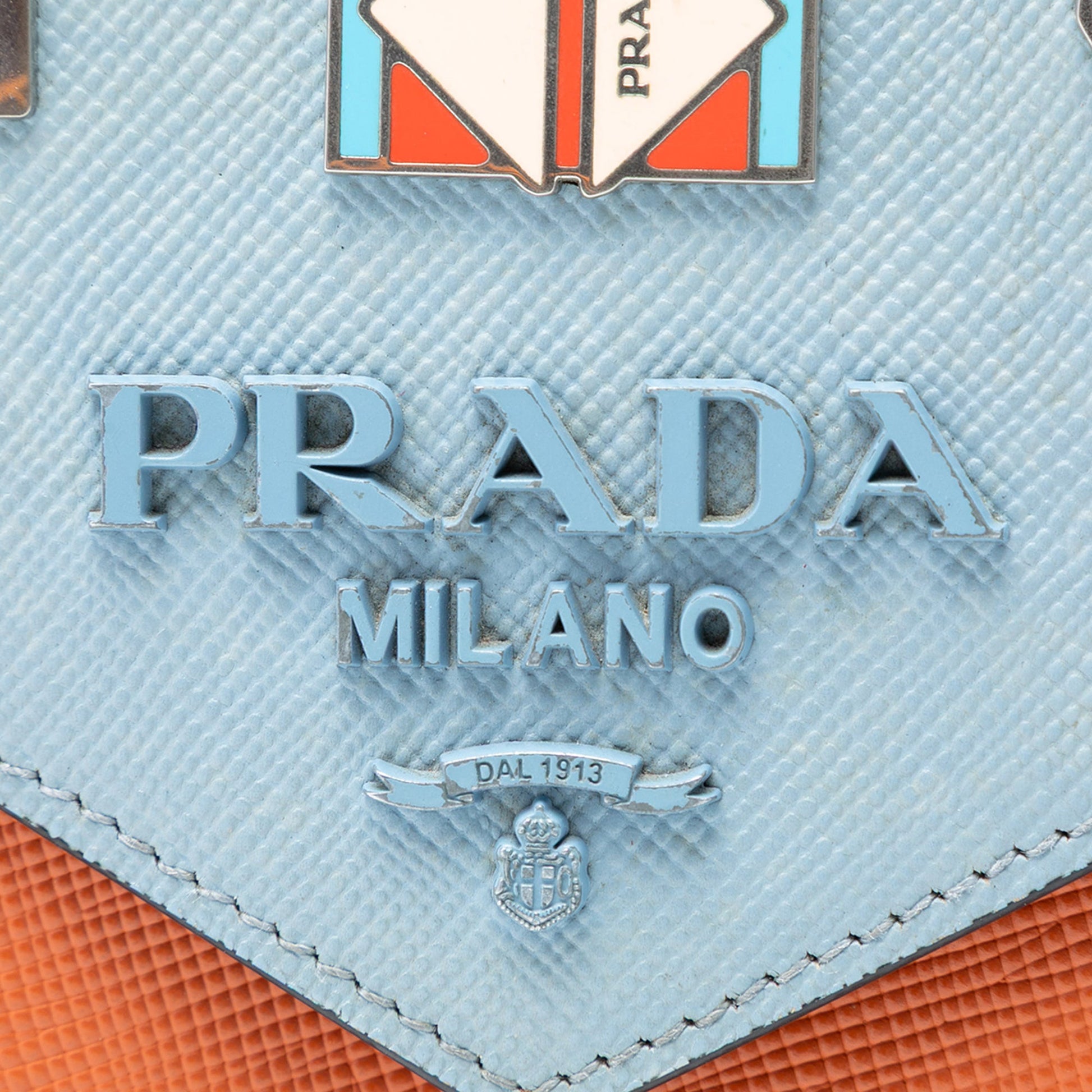 Prada Bicolor Saffiano Cuir Monochrome Robot Patches Envelope Chain Flap
