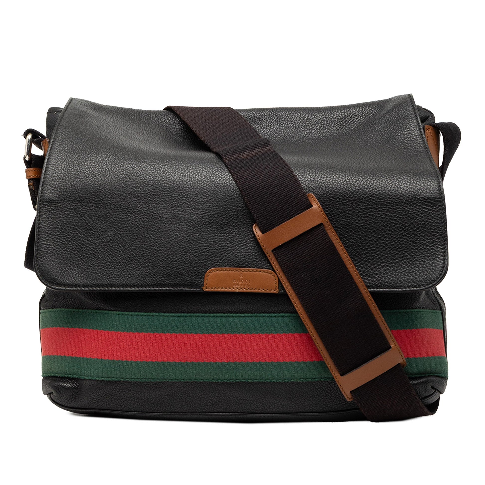 Gucci Leather Web Messenger Bag