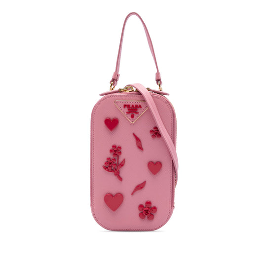 Prada Embellished Saffiano Lux Phone Pouch