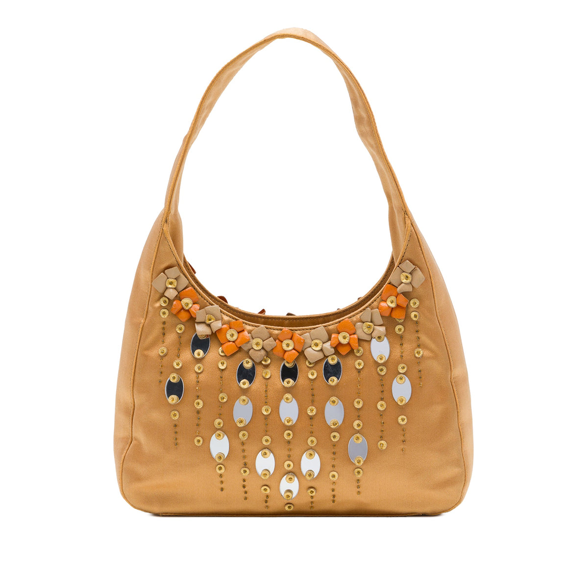 Prada Floral Embellished Satin Shoulder Bag — Gold