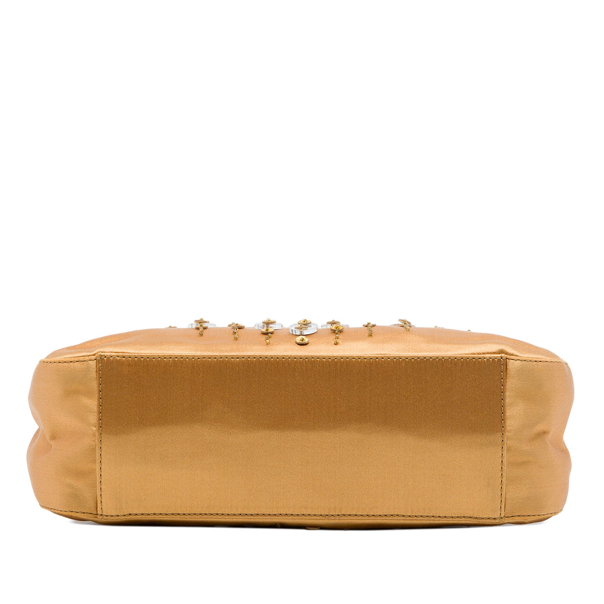 Prada Floral Embellished Satin Shoulder Bag — Gold