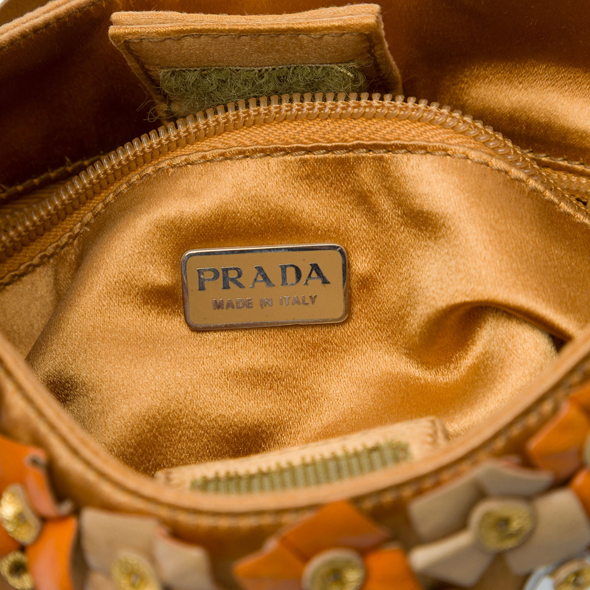 Prada Floral Embellished Satin Shoulder Bag — Gold