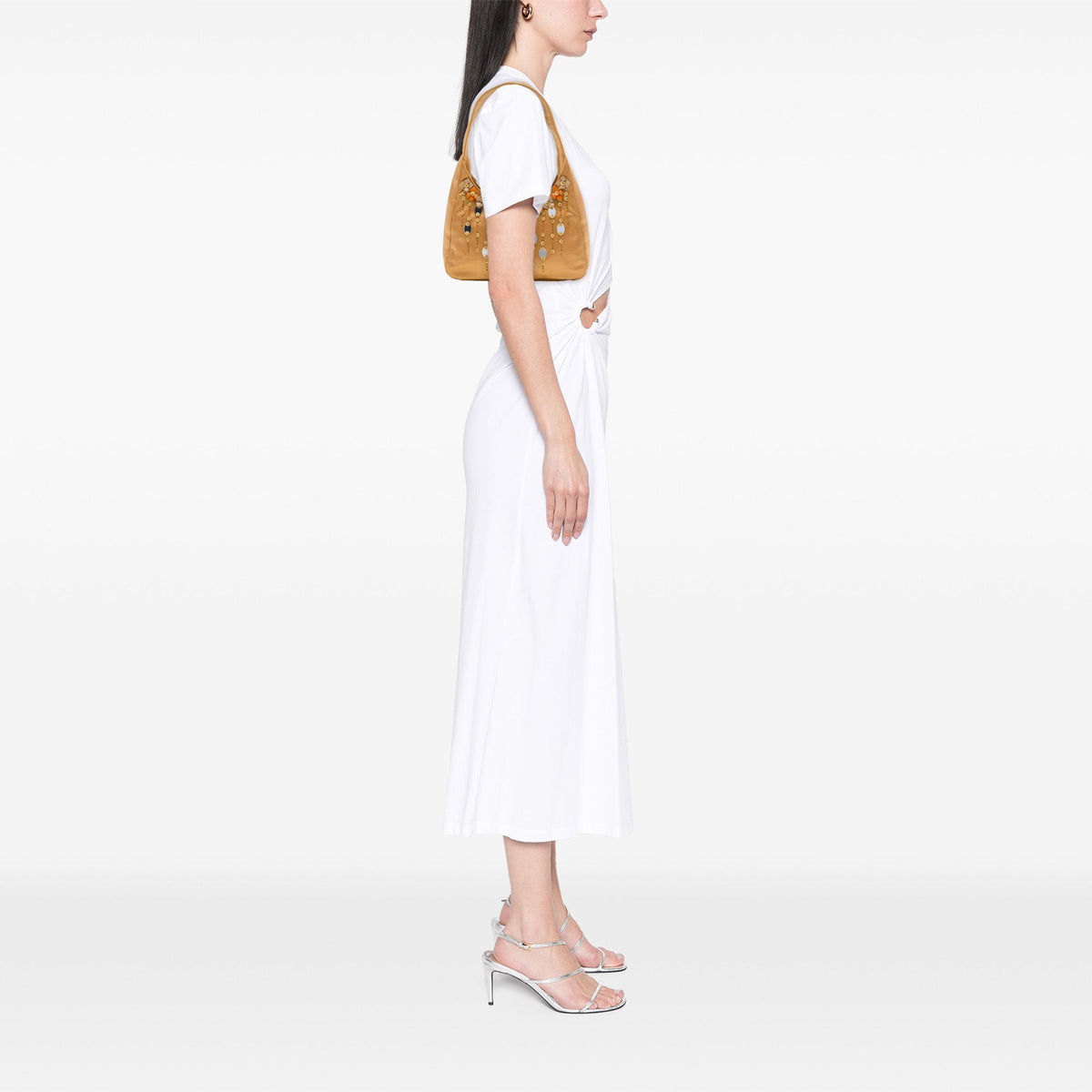 Prada Floral Embellished Satin Shoulder Bag — Gold