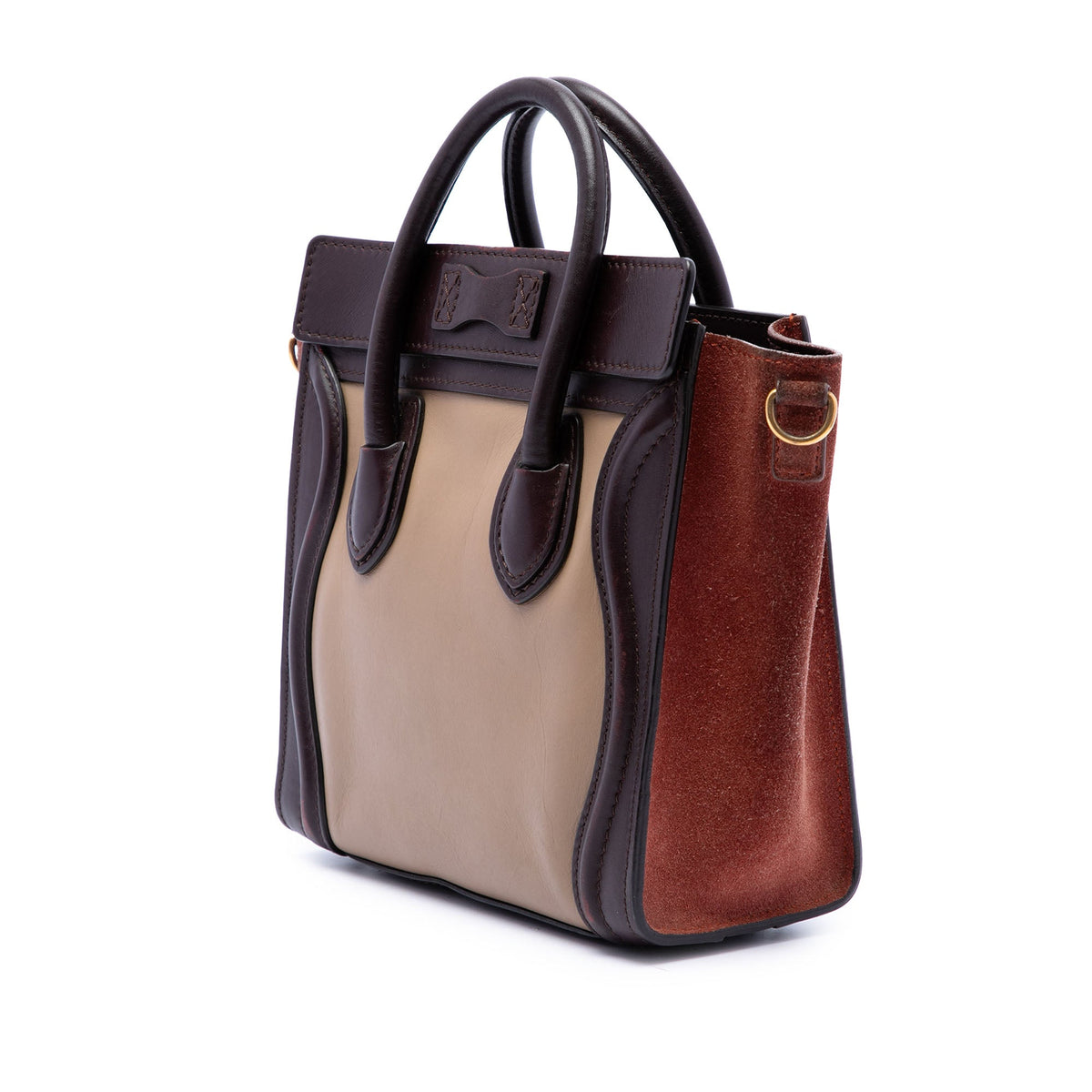Celine Nano Tricolor Calfskin and Suede Luggage Tote — Brown