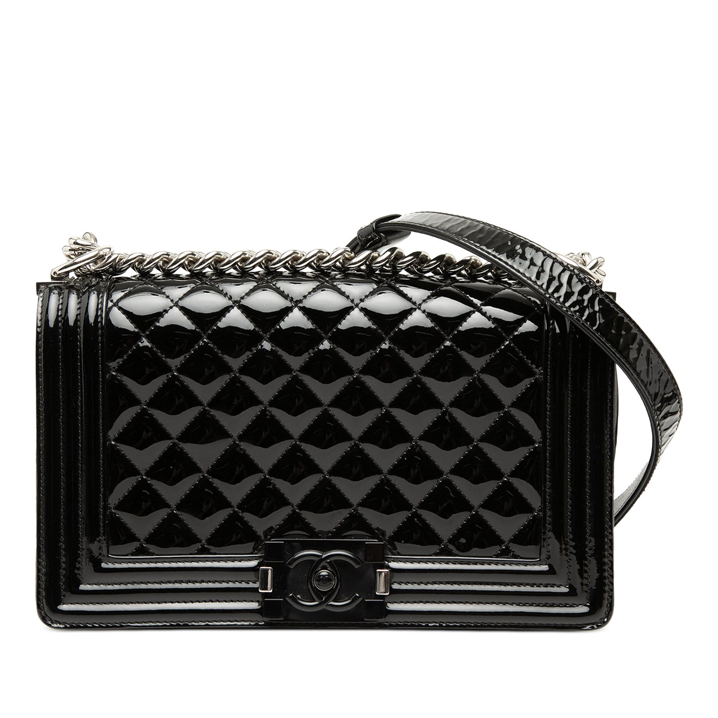 Chanel Old Medium Quilted Patent Acrylic Boy Flap