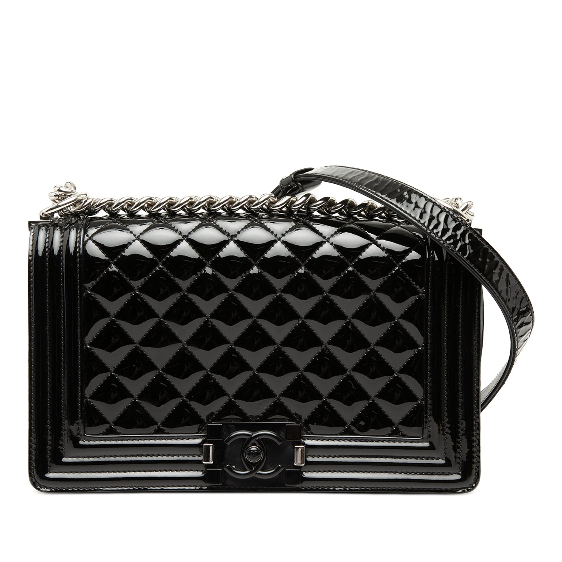 Chanel Old Medium Quilted Patent Acrylic Boy Flap