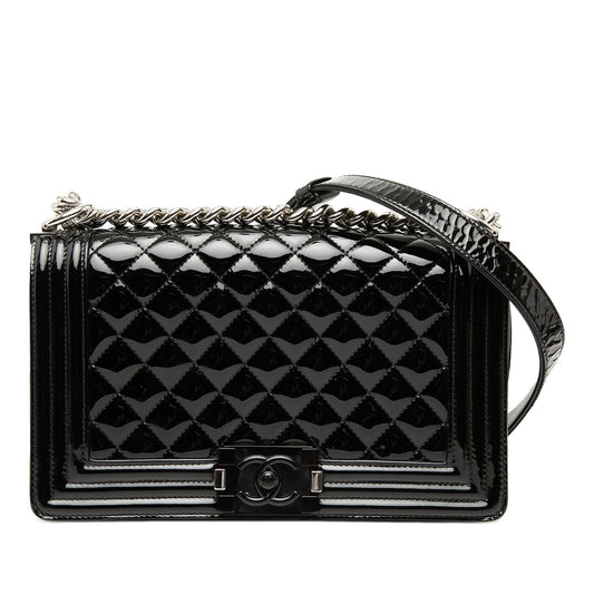 Chanel Old Medium Quilted Patent Acrylic Boy Flap