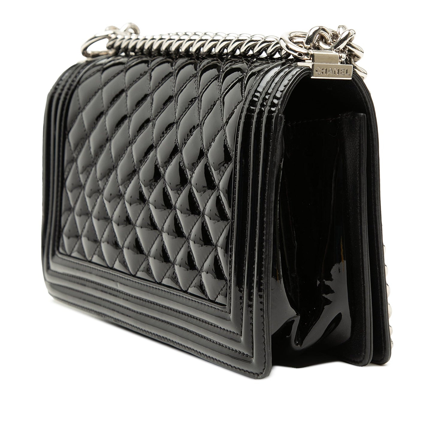 Chanel Old Medium Quilted Patent Acrylic Boy Flap