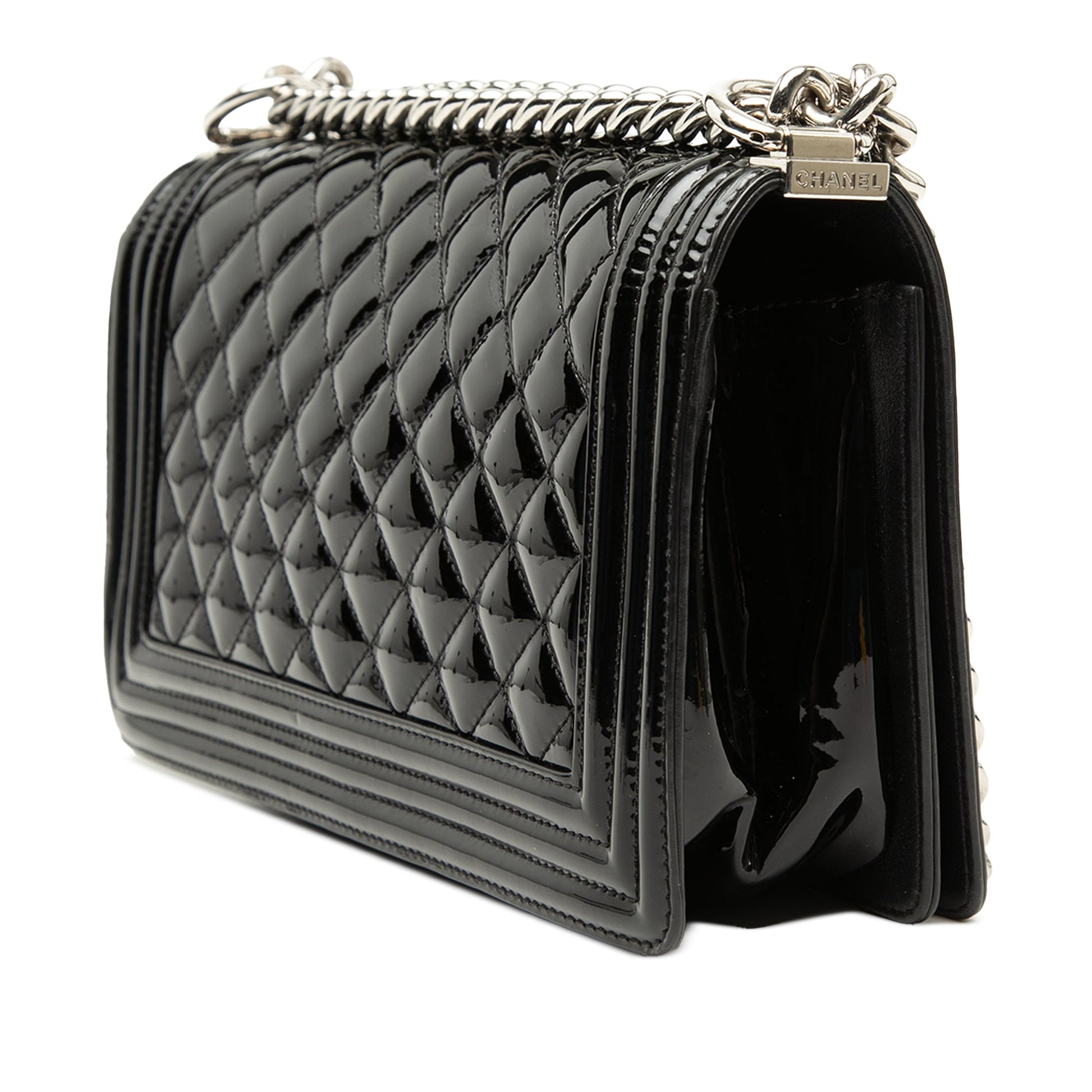 Chanel Old Medium Quilted Patent Acrylic Boy Flap