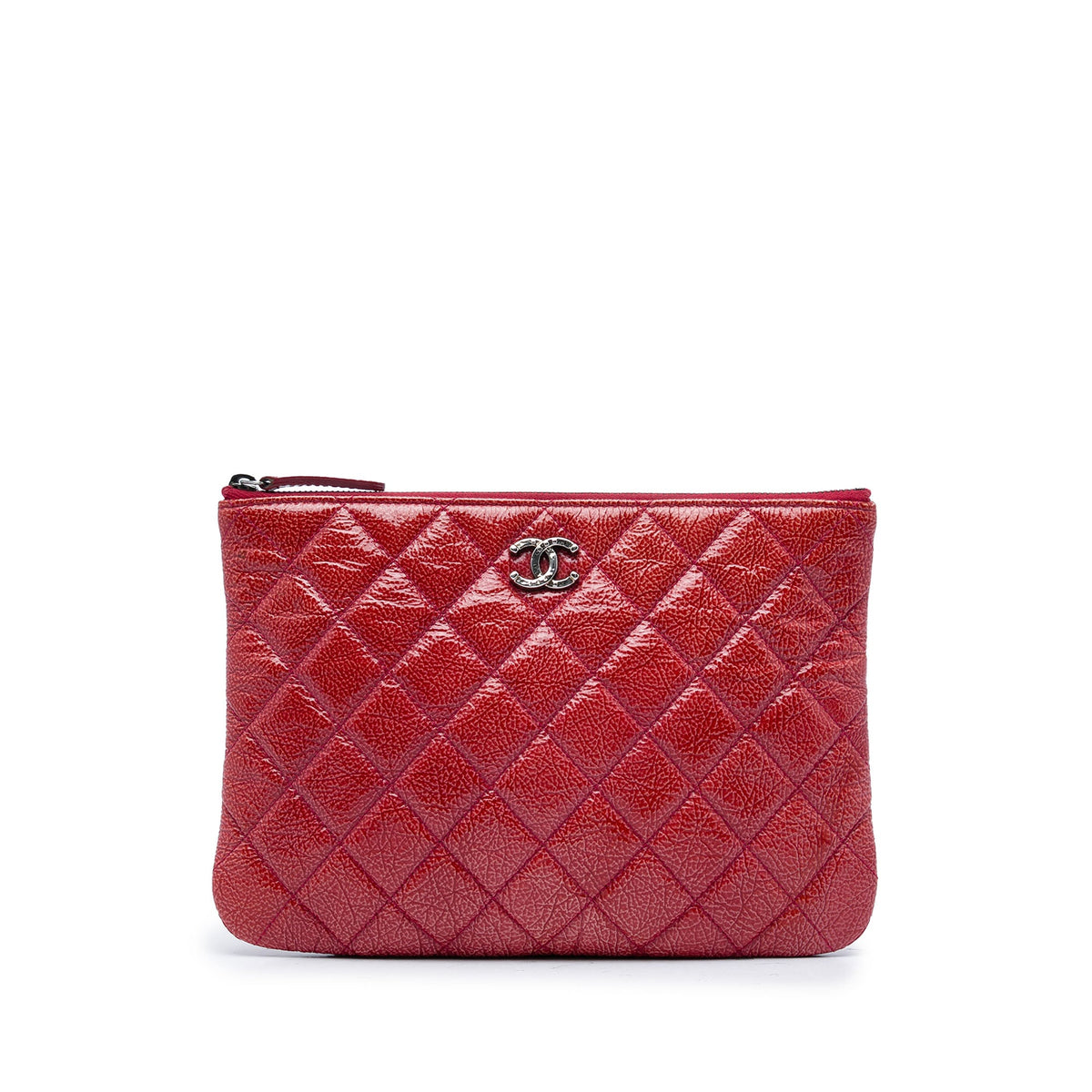 Chanel Small Crinkled Patent O Case Clutch — Red