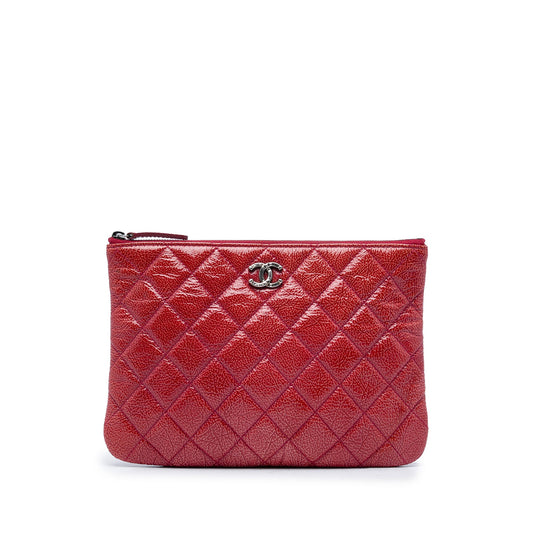 Chanel Small Crinkled Patent O Case Clutch — Red