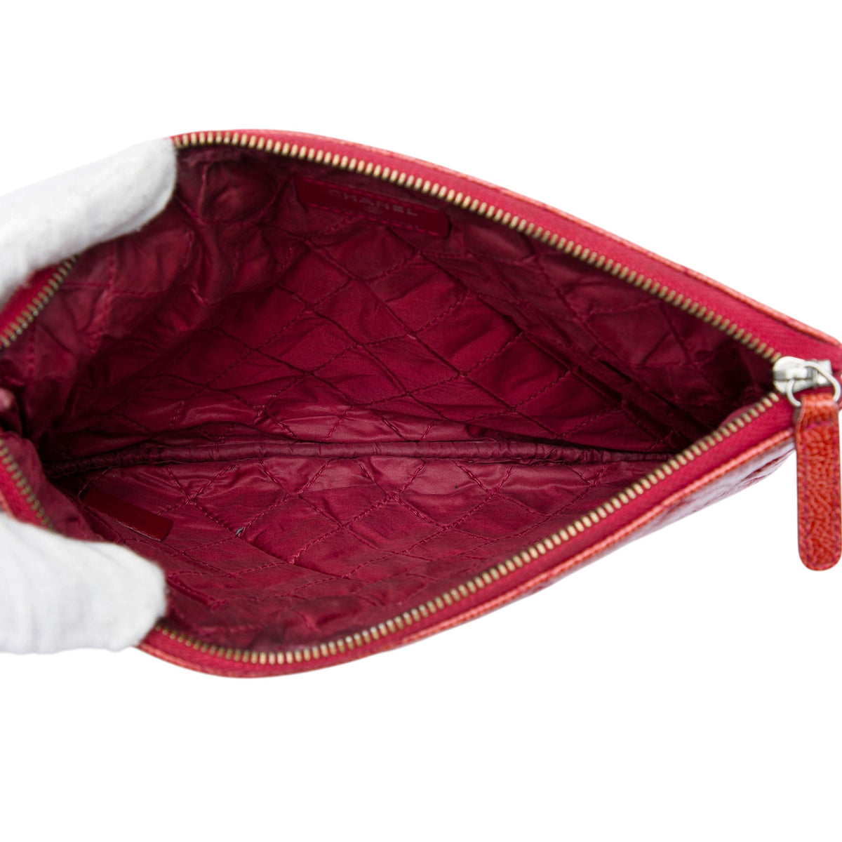 Chanel Small Crinkled Patent O Case Clutch — Red