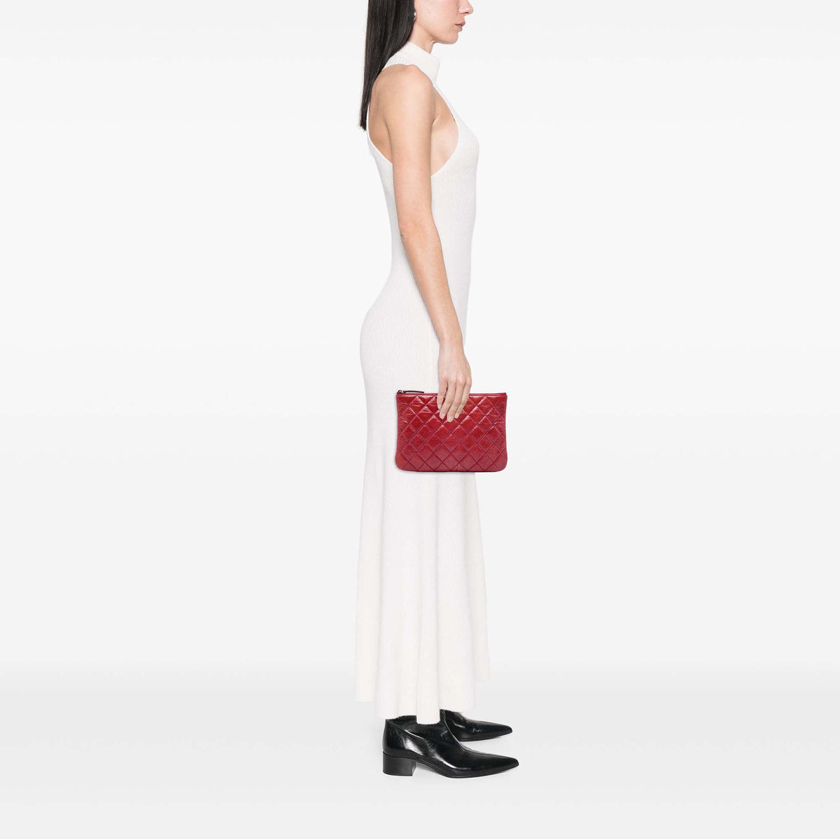 Chanel Small Crinkled Patent O Case Clutch — Red