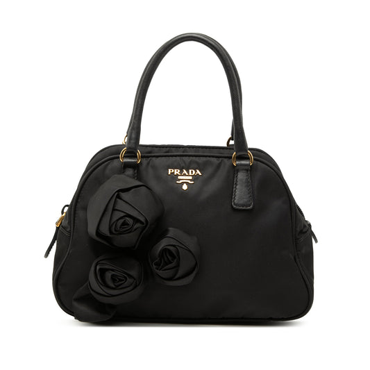 Prada Rose Embellished Tessuto Handbag
