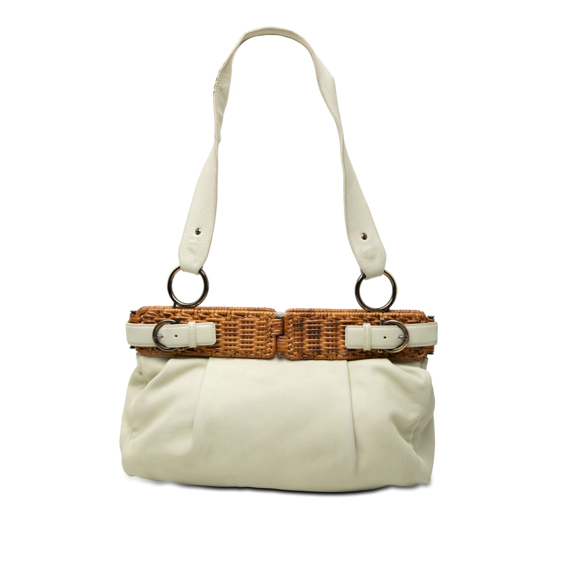 Ferragamo Leather and Wicker Shoulder Bag