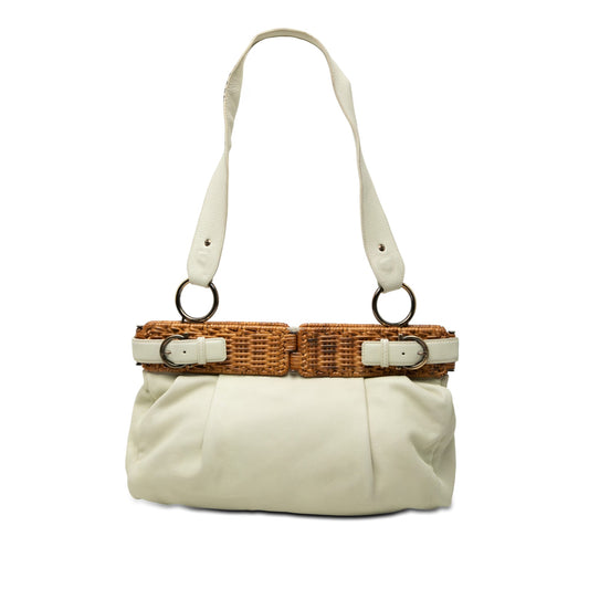 Ferragamo Leather and Wicker Shoulder Bag