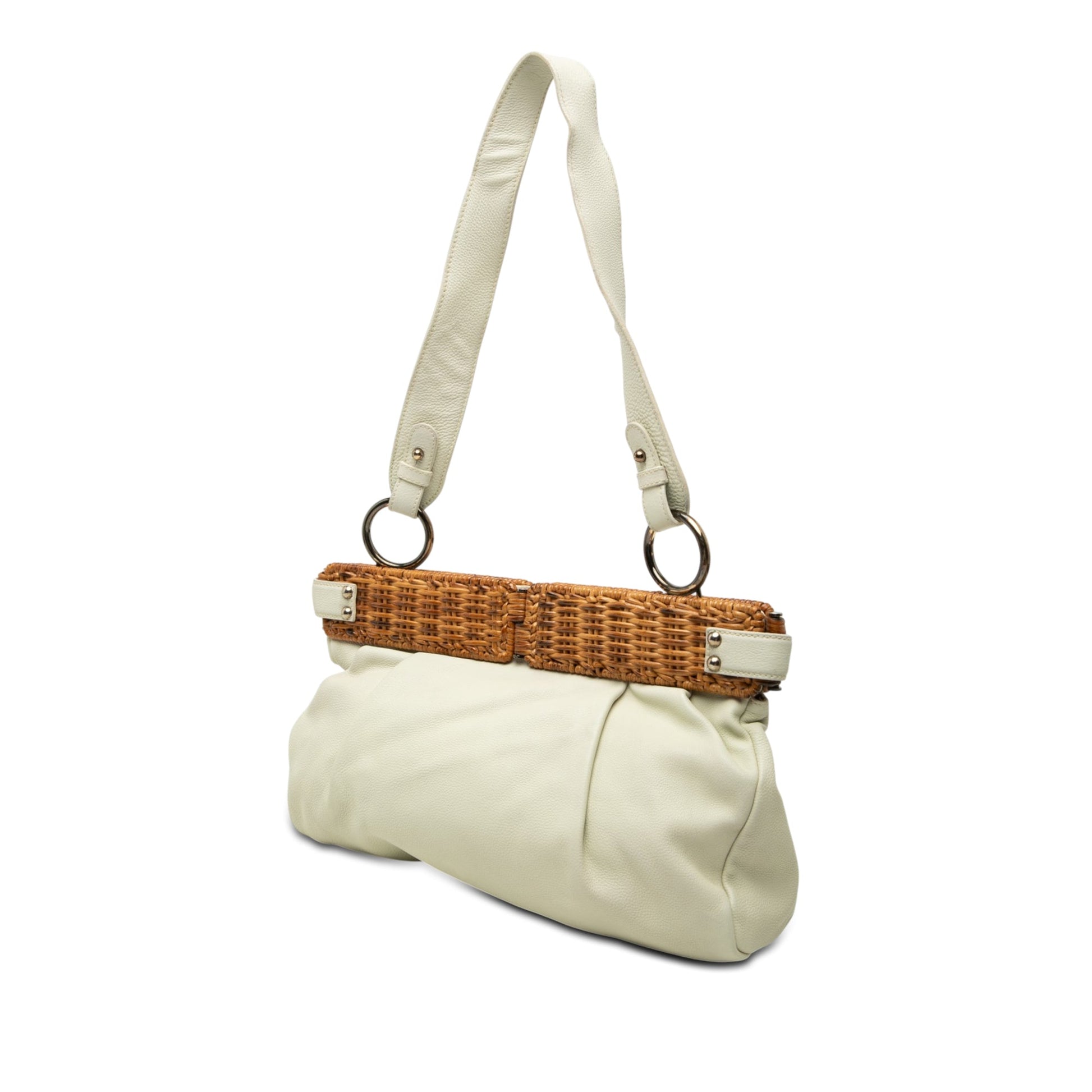 Ferragamo Leather and Wicker Shoulder Bag