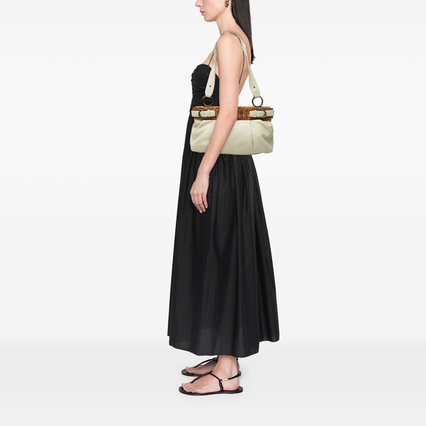 Ferragamo Leather and Wicker Shoulder Bag