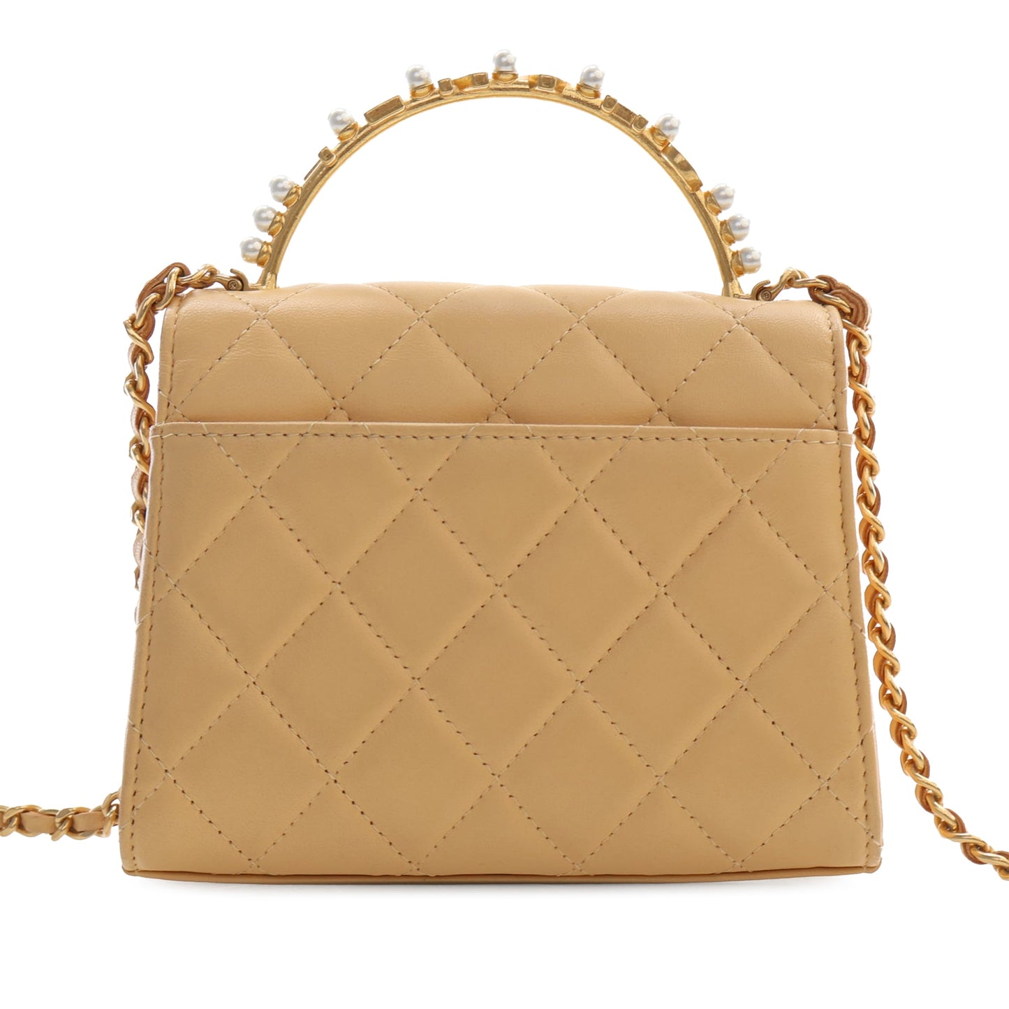 Chanel CC Quilted Lambskin Faux Pearl Top Handle Flap